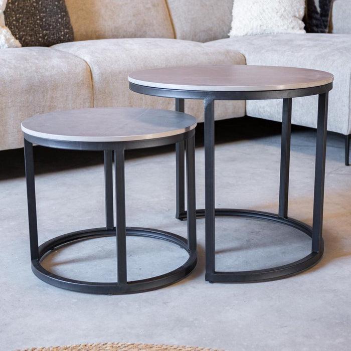 dimehouse Ronde Salontafel Set van 2 Sintered Stone Marmerlook Paige Grijs