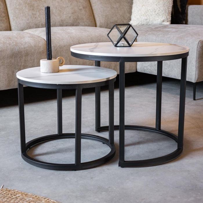 dimehouse Ronde Salontafel Set van 2 Sintered Stone Marmerlook Paige Wit