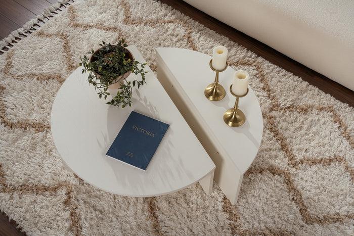 Dimehouse Ronde Salontafel Wood Wit 85 Cm Marmer Look Melamine Orin