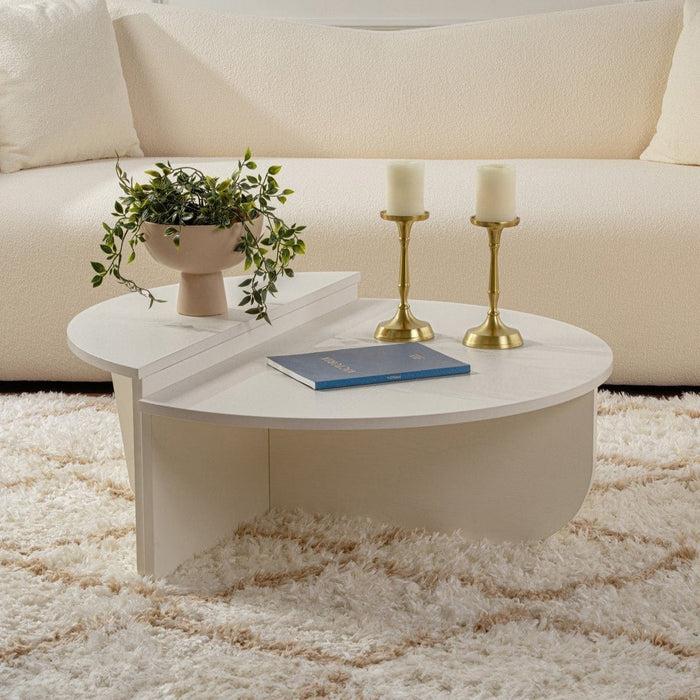 dimehouse Ronde Salontafel Wood Wit 85 cm Marmer look Melamine Orin