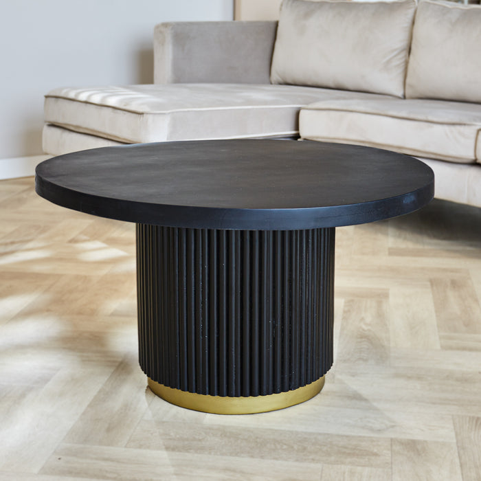 Dimehouse Ronde Salontafel Zwart Elora Mangohout Met Gouden Detail Ø80 Cm