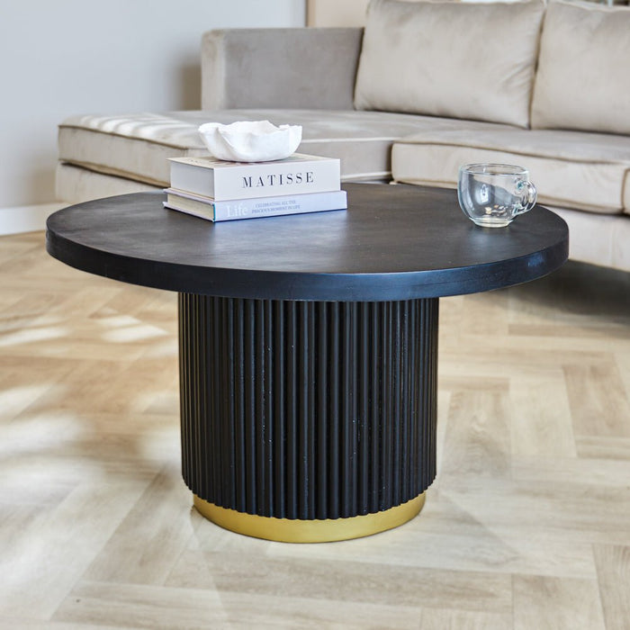 dimehouse Ronde Salontafel Zwart Elora Mangohout met Gouden Detail Ø80 cm