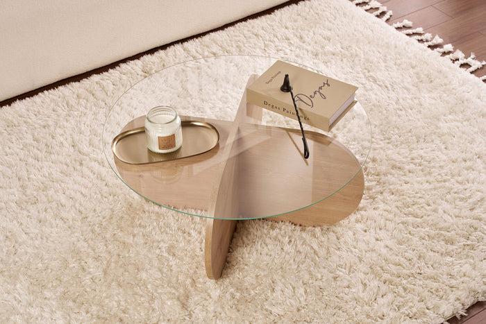 Dimehouse Salontafel Aris Rond 75 Cm Glas - Melamine Eikenhout