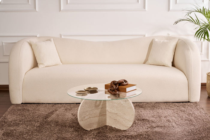 Dimehouse Salontafel Aris Rond 75 Cm Glas - Travertijn Onderstel