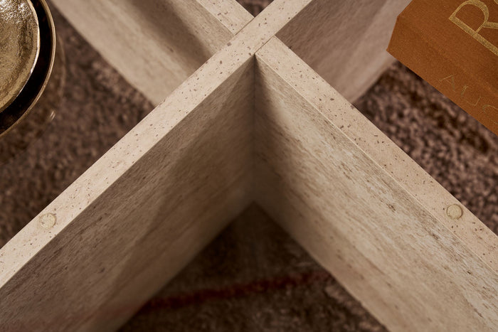 Dimehouse Salontafel Aris Rond 75 Cm Glas - Travertijn Onderstel