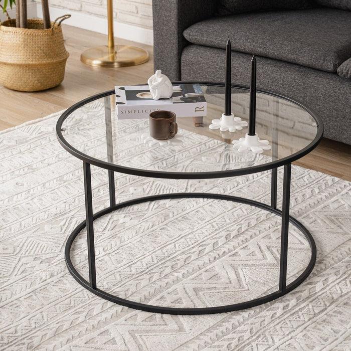 dimehouse Salontafel Glas Rond 80 cm Barlin - Zwart Frame