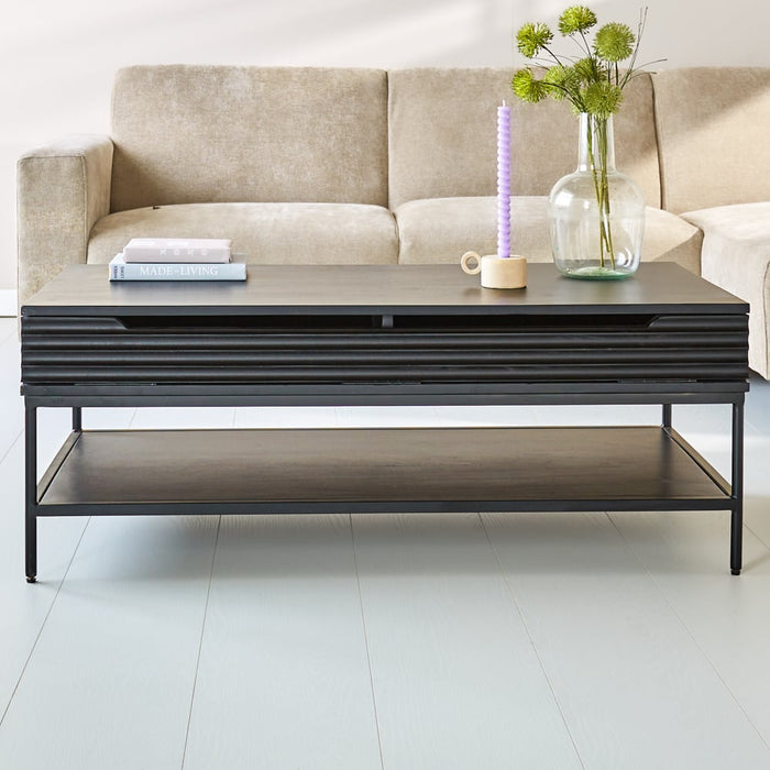 Dimehouse Salontafel Jonas Zwart Mangohout Met Opbergruimte 120x60 Cm