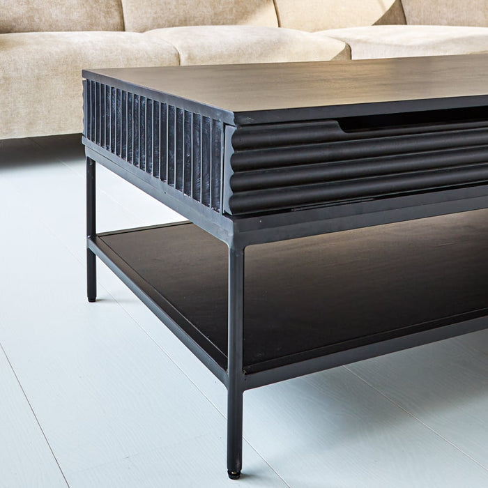 Dimehouse Salontafel Jonas Zwart Mangohout Met Opbergruimte 120x60 Cm