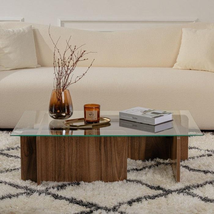 dimehouse Salontafel Naturel Walnoot Glas Opal 105x65x30 cm