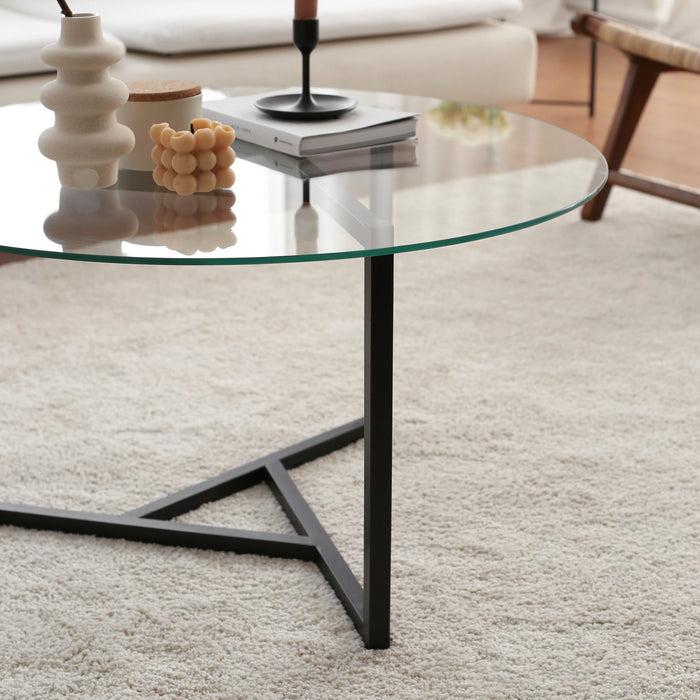 Dimehouse Salontafel Rond Glas 75 Cm - Zwart Metalen Frame