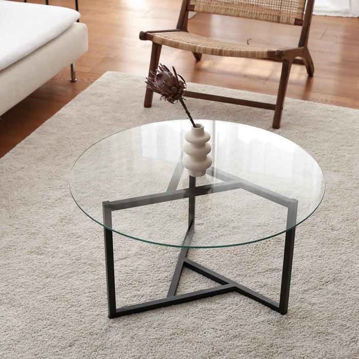 dimehouse Salontafel Rond Glas 75 cm - Zwart Metalen Frame