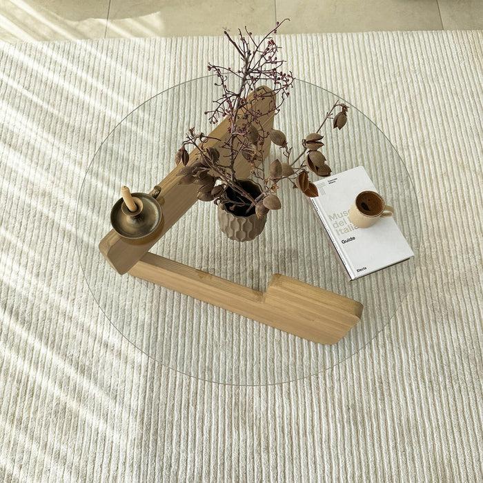 Dimehouse Salontafel Rond Glas Mio - 75 Cm - Houten Onderstel