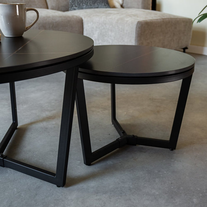 Dimehouse Salontafel Set Van 2 Brady Rond Marmerlook Zwart