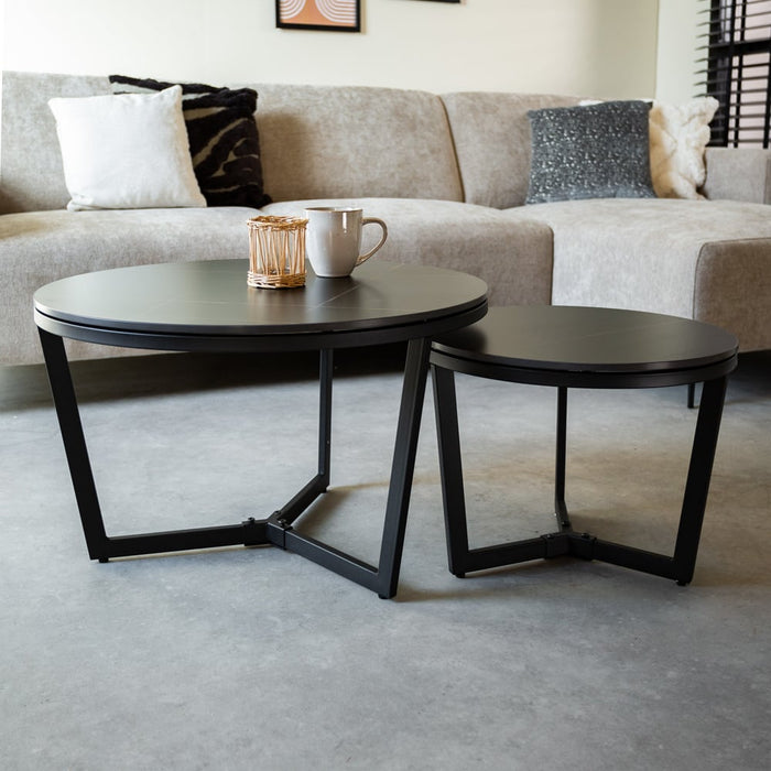 dimehouse Salontafel Set van 2 Brady Rond Marmerlook Zwart