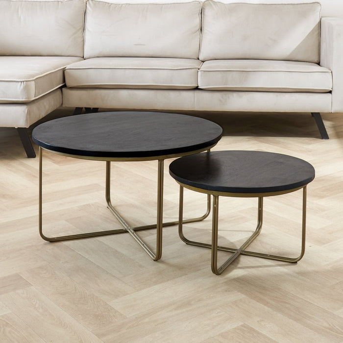 Dimehouse Salontafel Set Van 2 Lori Rond Mangohout Met Messing Frame