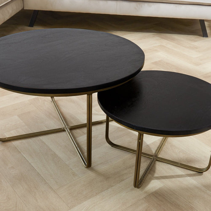 Dimehouse Salontafel Set Van 2 Lori Rond Mangohout Met Messing Frame