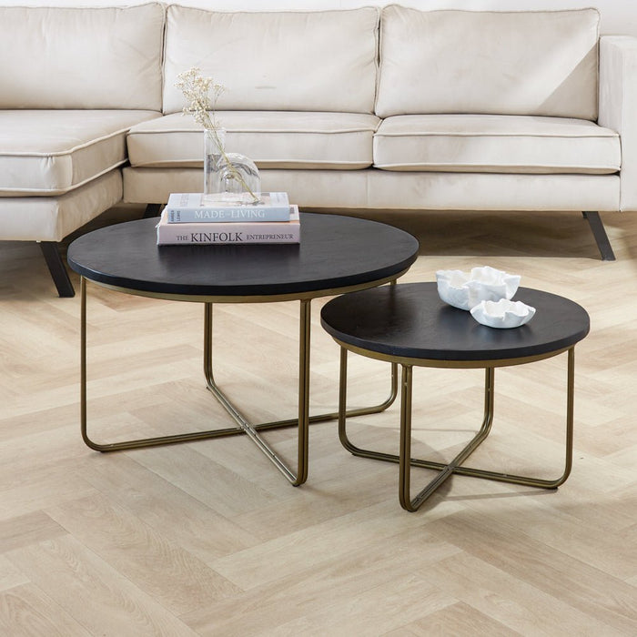 dimehouse Salontafel Set van 2 Lori Rond Mangohout met Messing Frame