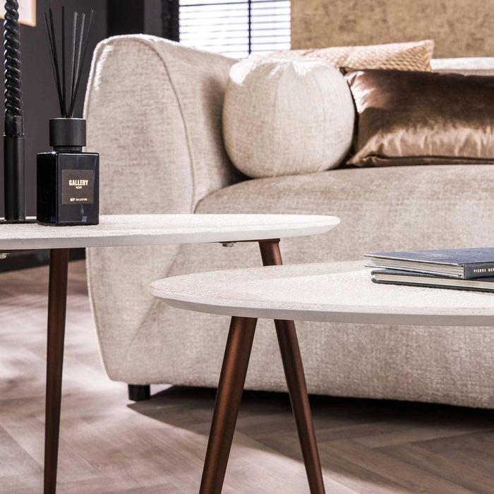 Dimehouse Salontafel Set Van 2 Sylas Kiezel Wit Marmer Composiet - Brons Frame