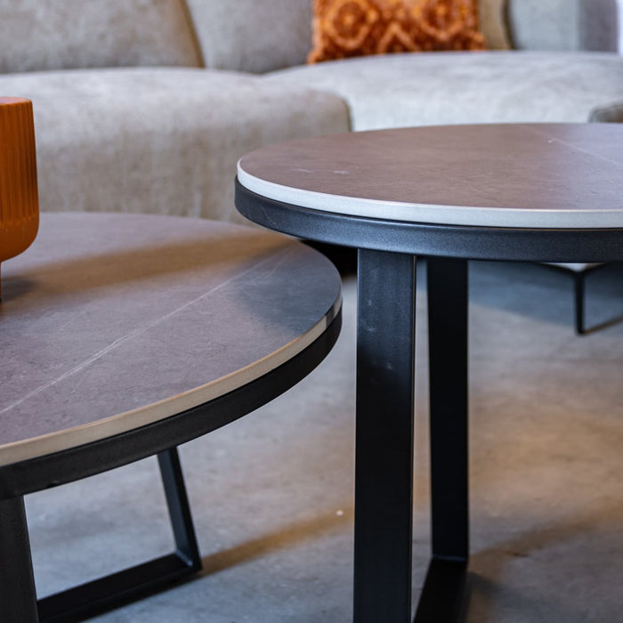 Dimehouse Salontafel Set Van 2 Tanner Rond Marmerlook Grijs