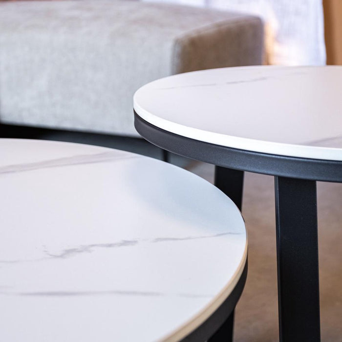 Dimehouse Salontafel Set Van 2 Tanner Rond Marmerlook Wit