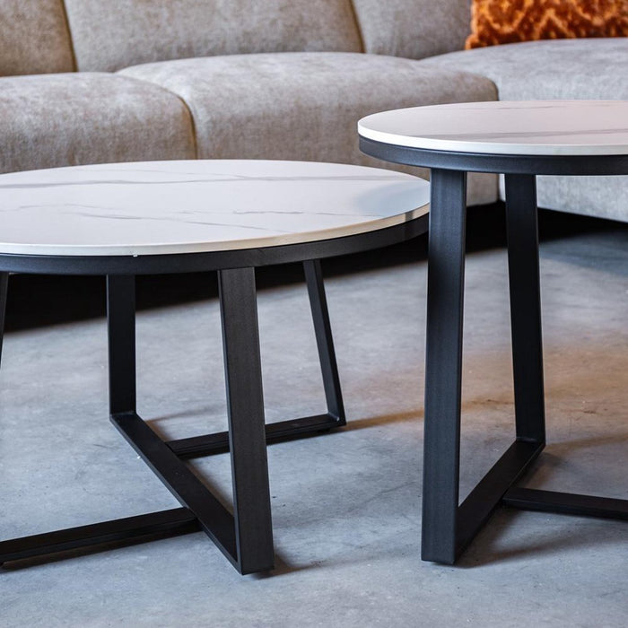 Dimehouse Salontafel Set Van 2 Tanner Rond Marmerlook Wit