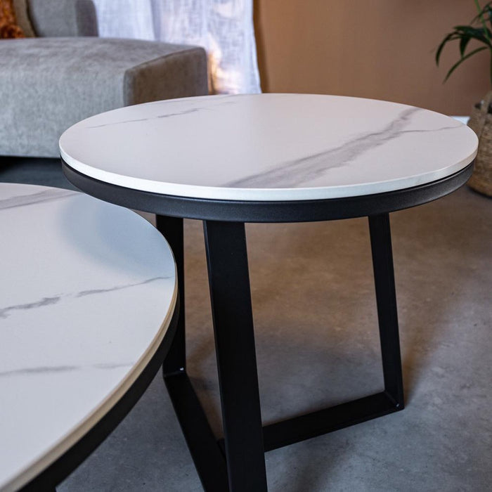 Dimehouse Salontafel Set Van 2 Tanner Rond Marmerlook Wit
