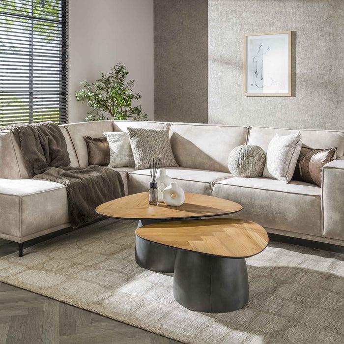 dimehouse Salontafel set van 2 visgraad Elva teakhout - frame metaal