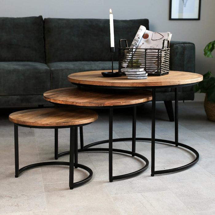 Dimehouse Salontafel Set Van 3 Rond Industrieel Ivy Mangohout