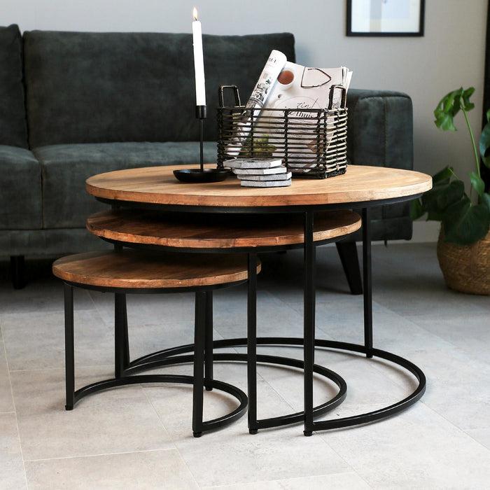 Dimehouse Salontafel Set Van 3 Rond Industrieel Ivy Mangohout
