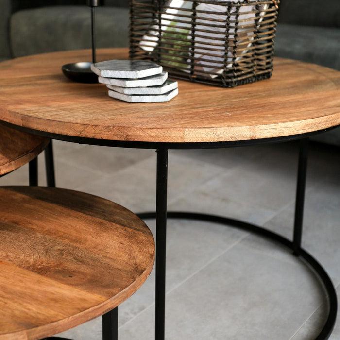 Dimehouse Salontafel Set Van 3 Rond Industrieel Ivy Mangohout