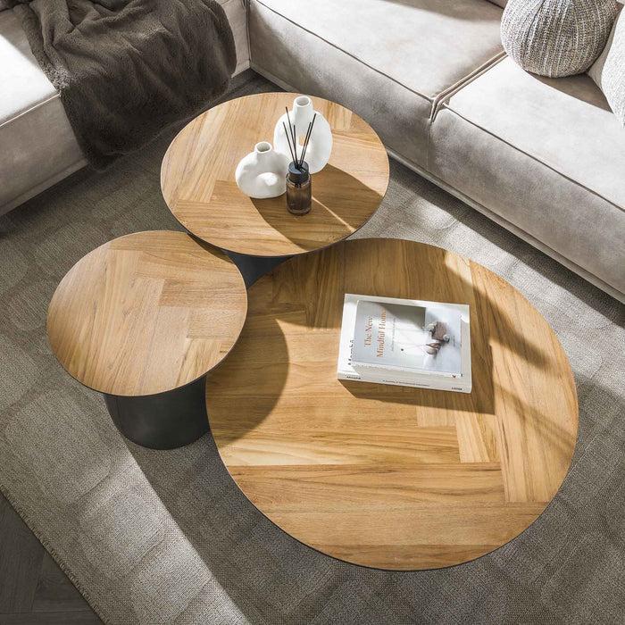 Dimehouse Salontafel Set Van 3 Visgraad Elva Teakhout - Frame Metaal