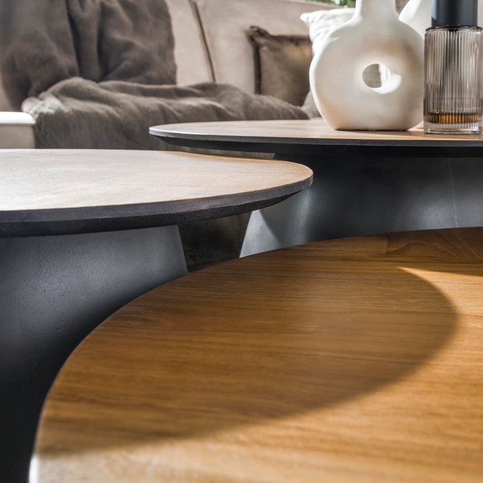 Dimehouse Salontafel Set Van 3 Visgraad Elva Teakhout - Frame Metaal