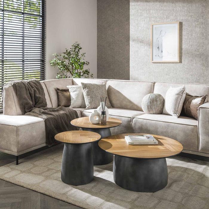 dimehouse Salontafel set van 3 visgraad Elva teakhout - frame metaal