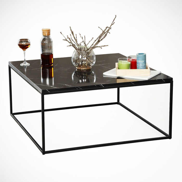 dimehouse Salontafel Vierkant 75x75 cm Pola - Zwart Marmerlook Melamine
