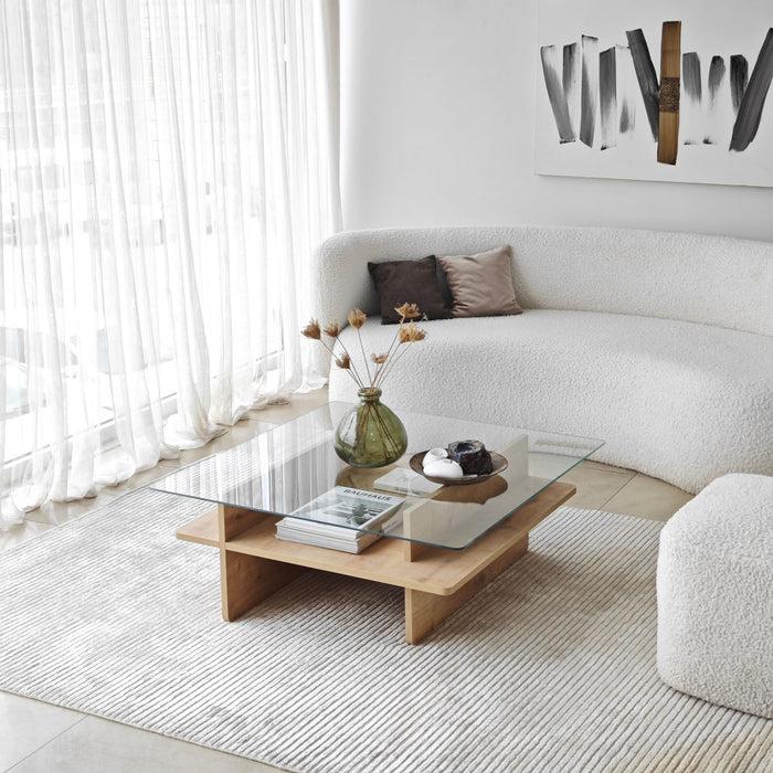 Dimehouse Salontafel Vierkant Glas Sagu - Sapphire Melamine Onderstel - 90x90 Cm