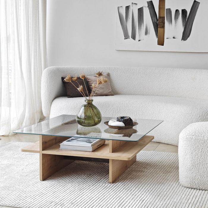 Dimehouse Salontafel Vierkant Glas Sagu - Sapphire Melamine Onderstel - 90x90 Cm