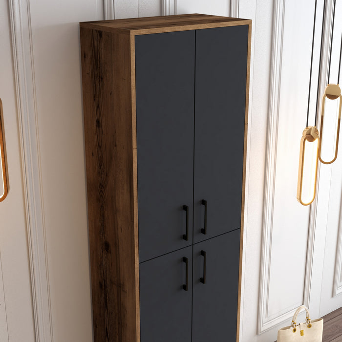 Dimehouse Schoenenkast Berlin Walnoot Antraciet Melamine 60x200x35 Cm