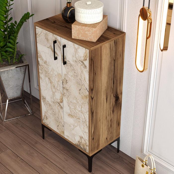 Dimehouse Schoenenkast Prag Walnoot Wit Marmer Melamine 60x111x35 Cm