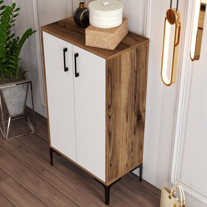 Dimehouse Schoenenkast Prag Walnoot Wit Melamine 60x111x35 Cm