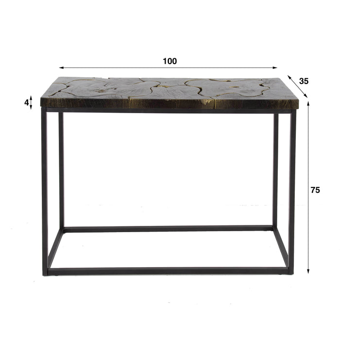 Dimehouse Sidetable Zwart Goud Teakhout Minette 100x35x75 Cm