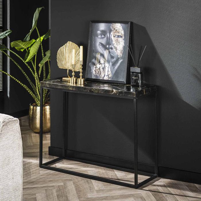 dimehouse Sidetable Zwart Goud Teakhout Minette 100x35x75 cm