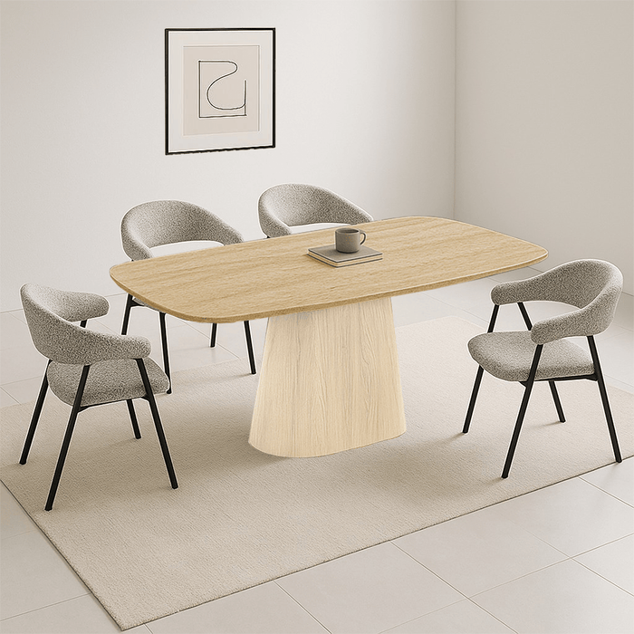 Dimehouse Sintered Stone Marmerlook Travertine Eettafel Lea 180x90 Cm - Licht Eiken Frame - Deens Ovaal