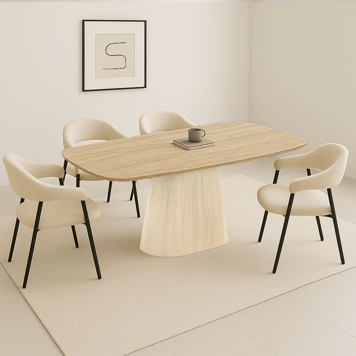 Dimehouse Sintered Stone Marmerlook Travertine Eettafel Lea 180x90 Cm - Licht Eiken Frame - Deens Ovaal