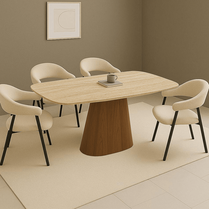 Dimehouse Sintered Stone Marmerlook Travertine Eettafel Lea 180x90 Cm - Walnoot Frame - Deens Ovaal