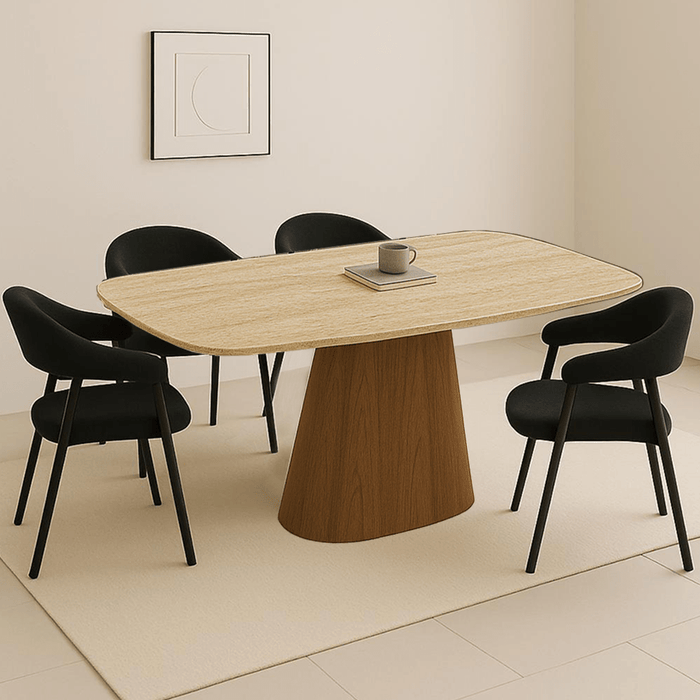 Dimehouse Sintered Stone Marmerlook Travertine Eettafel Lea 180x90 Cm - Walnoot Frame - Deens Ovaal