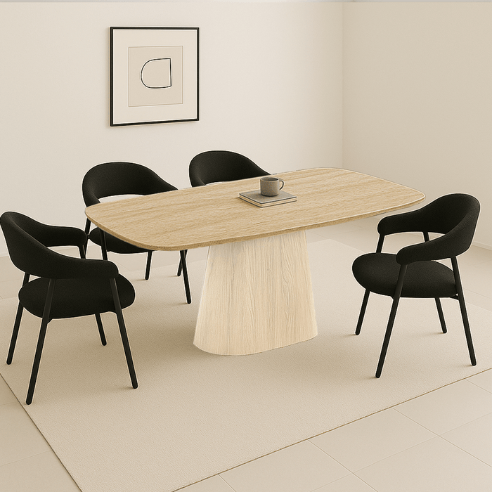 dimehouse Sintered Stone Marmerlook Travertine Eettafel Lea 180x90 cm - Licht Eiken Frame - Deens Ovaal