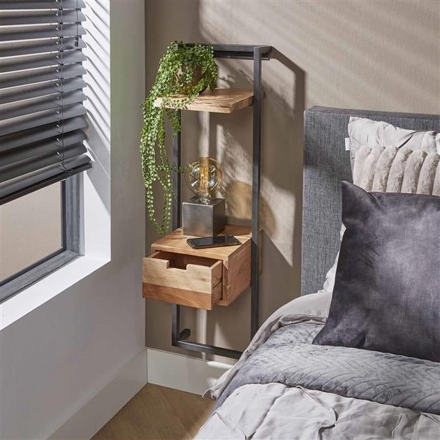 Dimehouse Smal Nachtkastje Industrieel Naomi Acaciahout 1 Lade