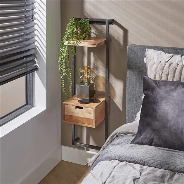 dimehouse Smal Nachtkastje Industrieel Naomi Acaciahout 1 Lade