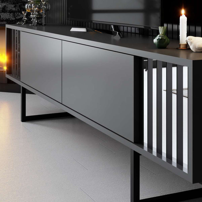 Dimehouse TV Meubel Antraciet Chrome Line 180x48x30 - Zwart Frame