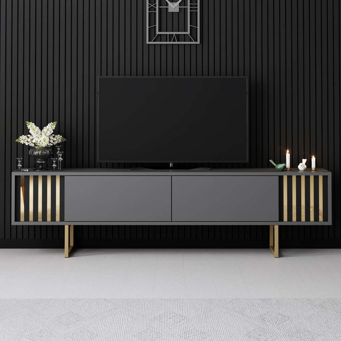 Dimehouse TV Meubel Antraciet Gold Line 180x48x30 - Gouden Frame